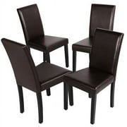 Alden Design Leather Padded Parson Dining Chairs with Solid Wood Legs, Set of 4, Brown