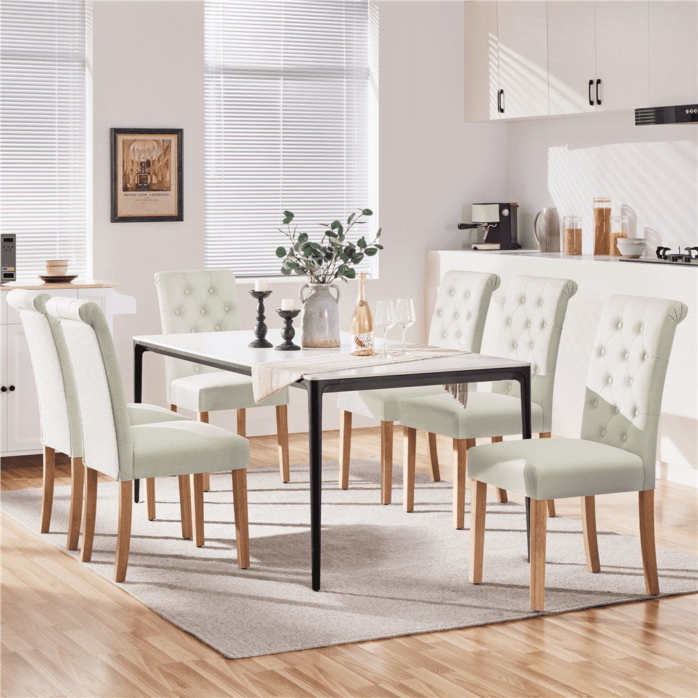 Alden Design Padded Parsons Fabric Upholstered Dining Chairs, Beige, 6 Pieces