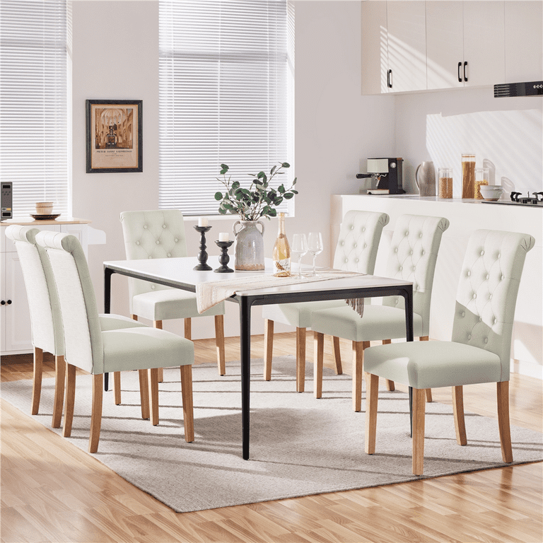 Alden Design 6pcs Beige Padded Parsons Dining Chairs, PU Leather
