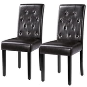 Alden Design Tufted Upholstered Parson Faux Leather Dining Chair with Solid Wood Legs, Set of 2, Brown