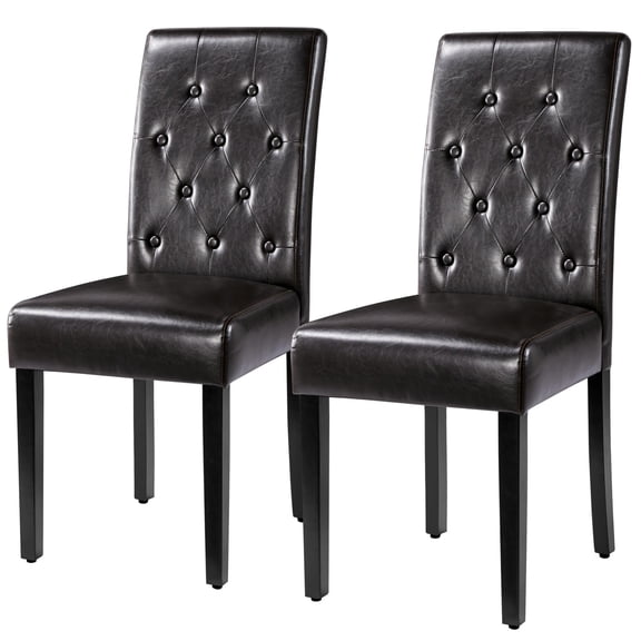 Alden Design Tufted Upholstered Parson Faux Leather Dining Chair with Solid Wood Legs, Set of 2, Brown