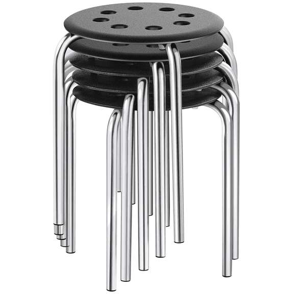 Alden Design Plastic Stackable Round Stools with 8 Holes for Home School, Silver