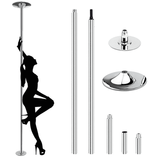 Alden Design Portable Dance Pole Adjustable Static Spinning Stripper Pole Exercise Fitness, Silver