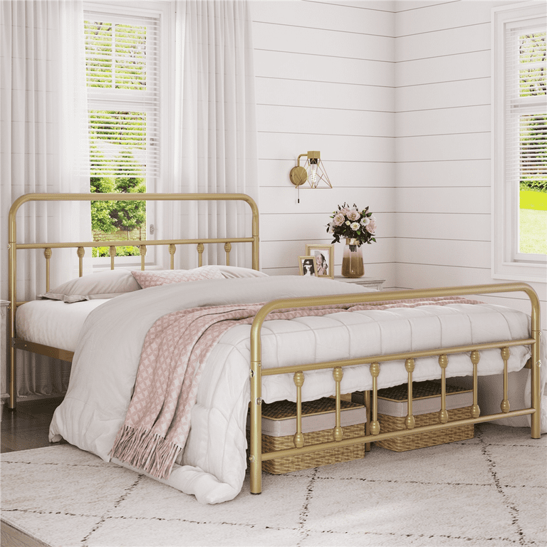 Alden Design Queen Size Metal Platform Bed Frame with High Alden Design Queen Size Metal Platform Bed Frame with High