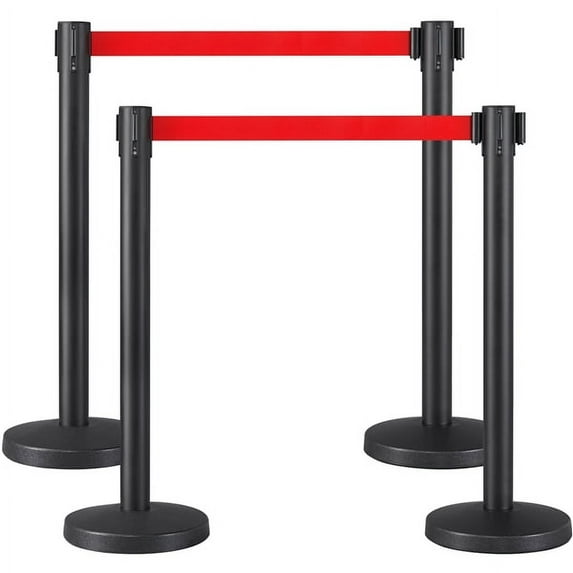 Alden Design Retractable Safety Stanchion with Nylon Rope for Queuing Lines, Set of 4
