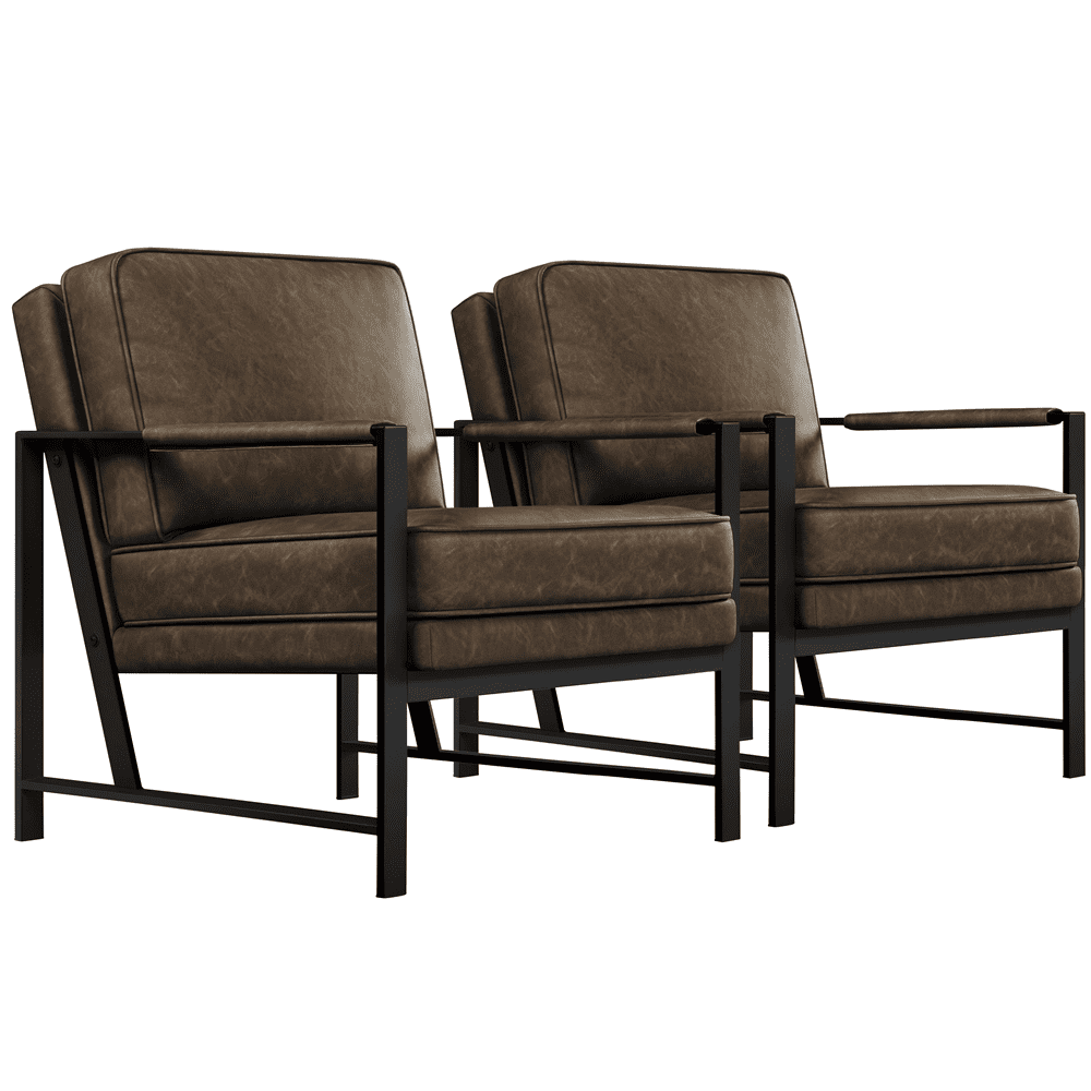 Alden Design Retro PU Leather Upholstered Lounge Chairs with Removable Seat and Back Cushion, Set of 2, Brown