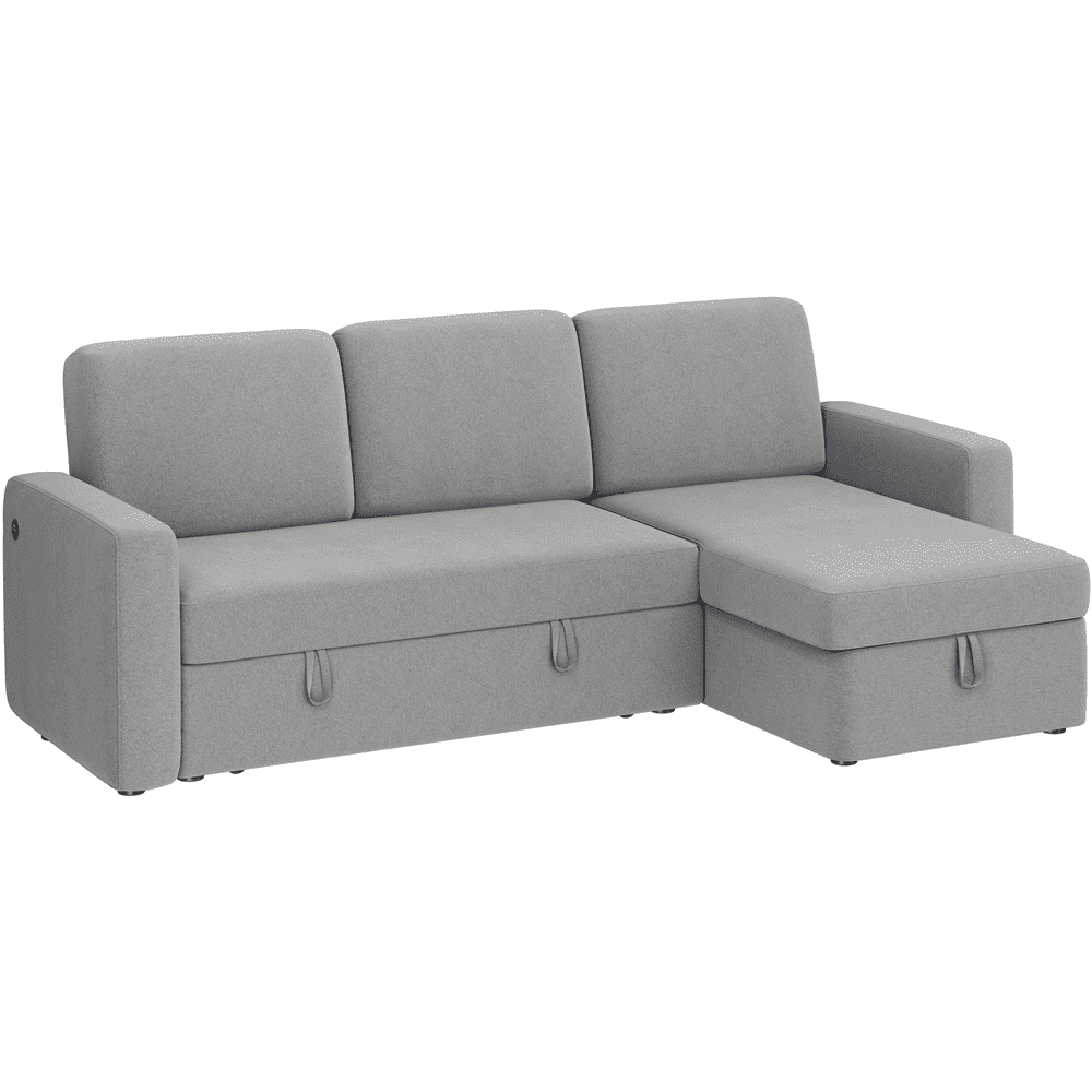 Alden Design Reversible Sectional Sofa with Storage Compartment & USB Ports for Livingroom, Light Gray