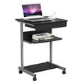 thumbnail image 1 of Alden Design Rolling Computer Desk with 2 Storage Shelves and Drawer, Black, 1 of 12