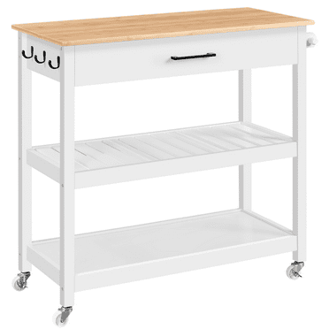 Alden Design Rolling Kitchen Island Cart with Storage & Drawer, White