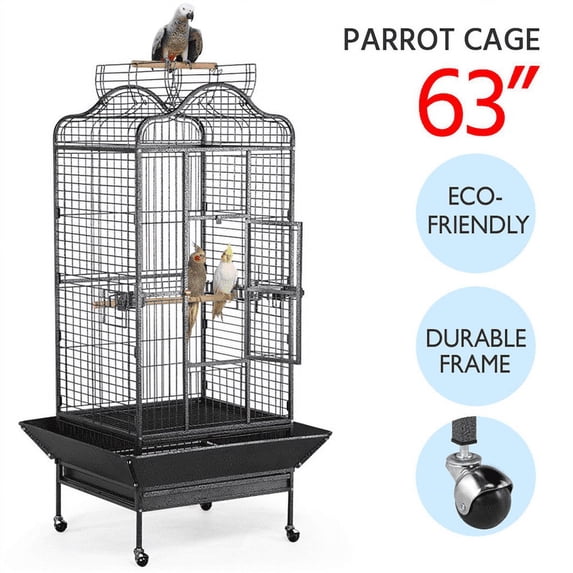 Picture of Alden Design Rolling Metal Large Bird Cage Parrot Cage with Stand Open ...