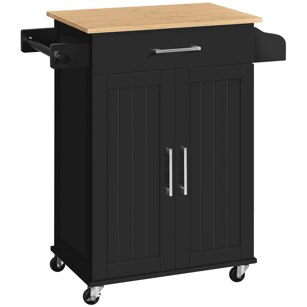 Alden Design Rolling Storage Kitchen Cart with Pull Out Drawer, Black