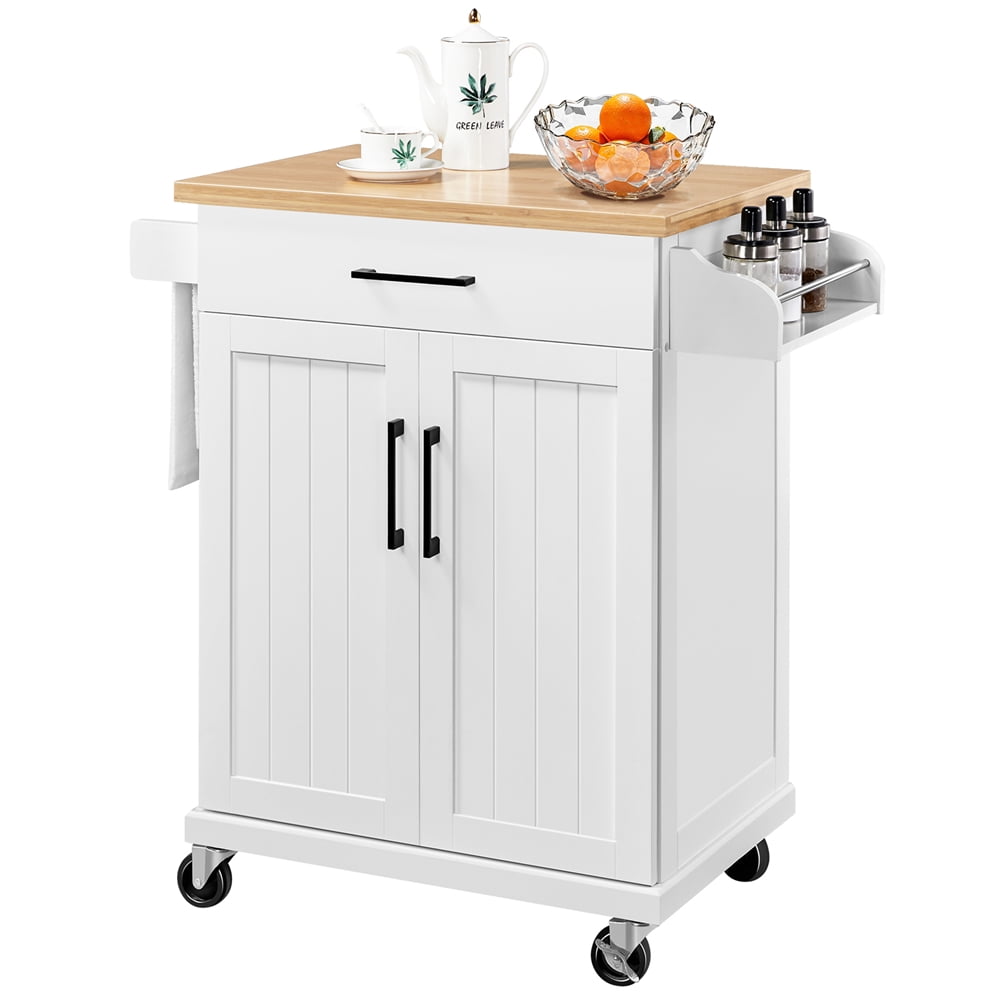 Alden Design Rolling Storage Kitchen Cart with Pull Out Drawer, White