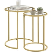 Alden Design Round Iron Nesting Tables for Living Room, Gold/Clear, Set of 2