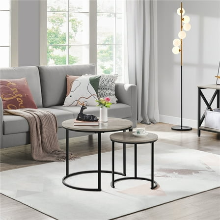 Alden Design Rustic Nesting Coffee Table Set with Round Wooden Tabletop for Livingroom, Gray