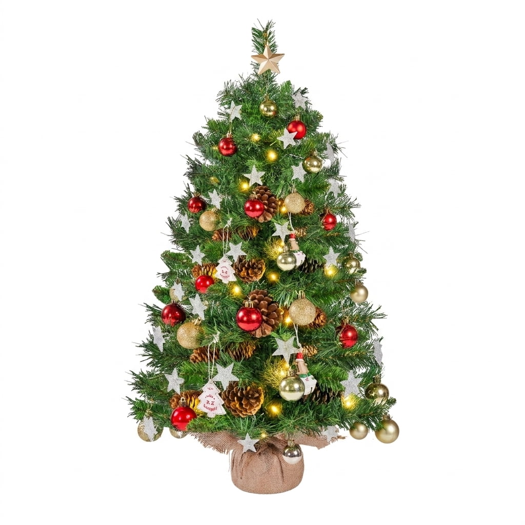 Alden Design Set of 2 3FT Tabletop Christmas Trees with Warm White LED Lights and Decorative Accents, Green