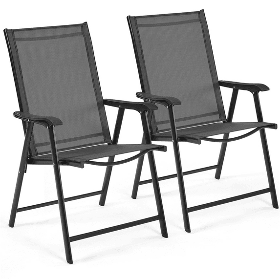 Alden Design Set of 2 Outdoor Texteline Folding Dining Chairs with Backrest, Black