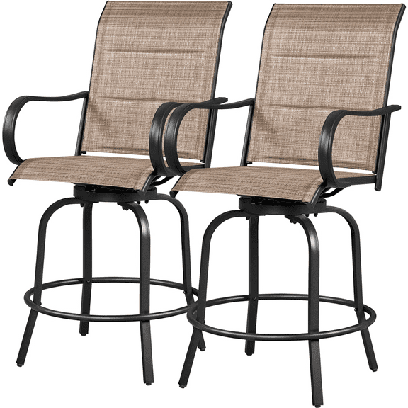 Alden Design Set of 2 Texteline Patio Bistro Swivel Bar Stools for Garden, Brown