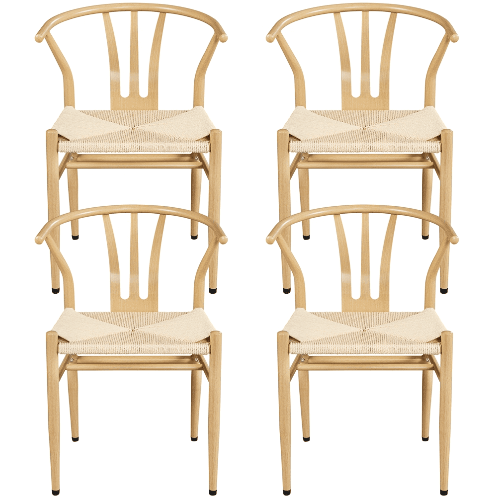 Alden Design Set of 4 Mid-Century Weave Dining Chairs with Solid Metal Frame, Wood