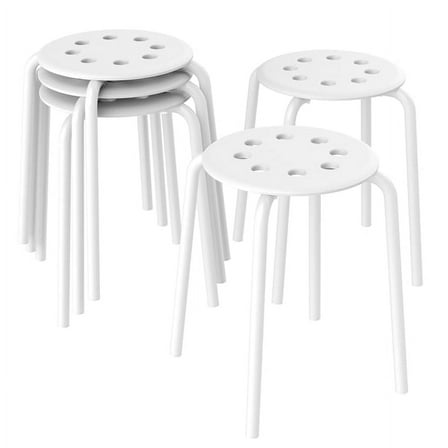 Alden Design Set of 5 Plastic Stack Stools Round Bar Stools, White