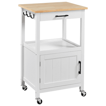 Alden Design Small Space Rolling Storage Kitchen Cart, White