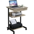 thumbnail image 1 of Alden Design Rolling Computer Desk with 2 Storage Shelves, Rustic Gray, 1 of 9