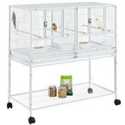 Alden Design Stackable Wide Divided Metal Bird Breeder Cage with Rolling Stand, White