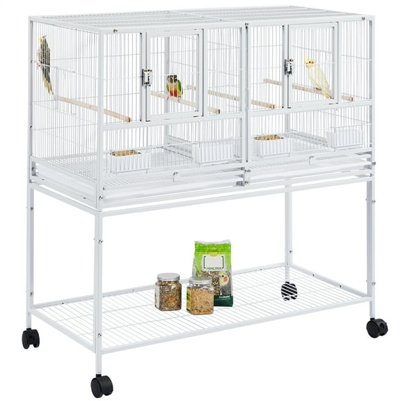Alden Design Stackable Wide Divided Metal Bird Breeder Cage with Rolling Stand, White