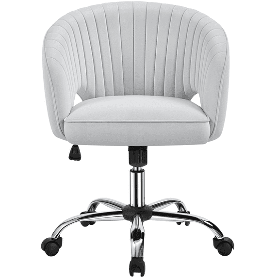 Alden Design Swivel Faux Leather Office Chair with Tufted Barrel Back, Light Gray