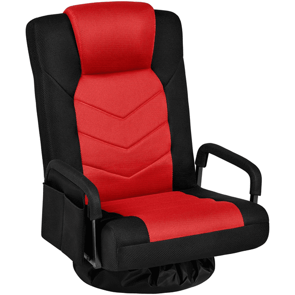 Alden Design Swivel Floor Gaming Chair with Adjustable Backrest, Black/Red