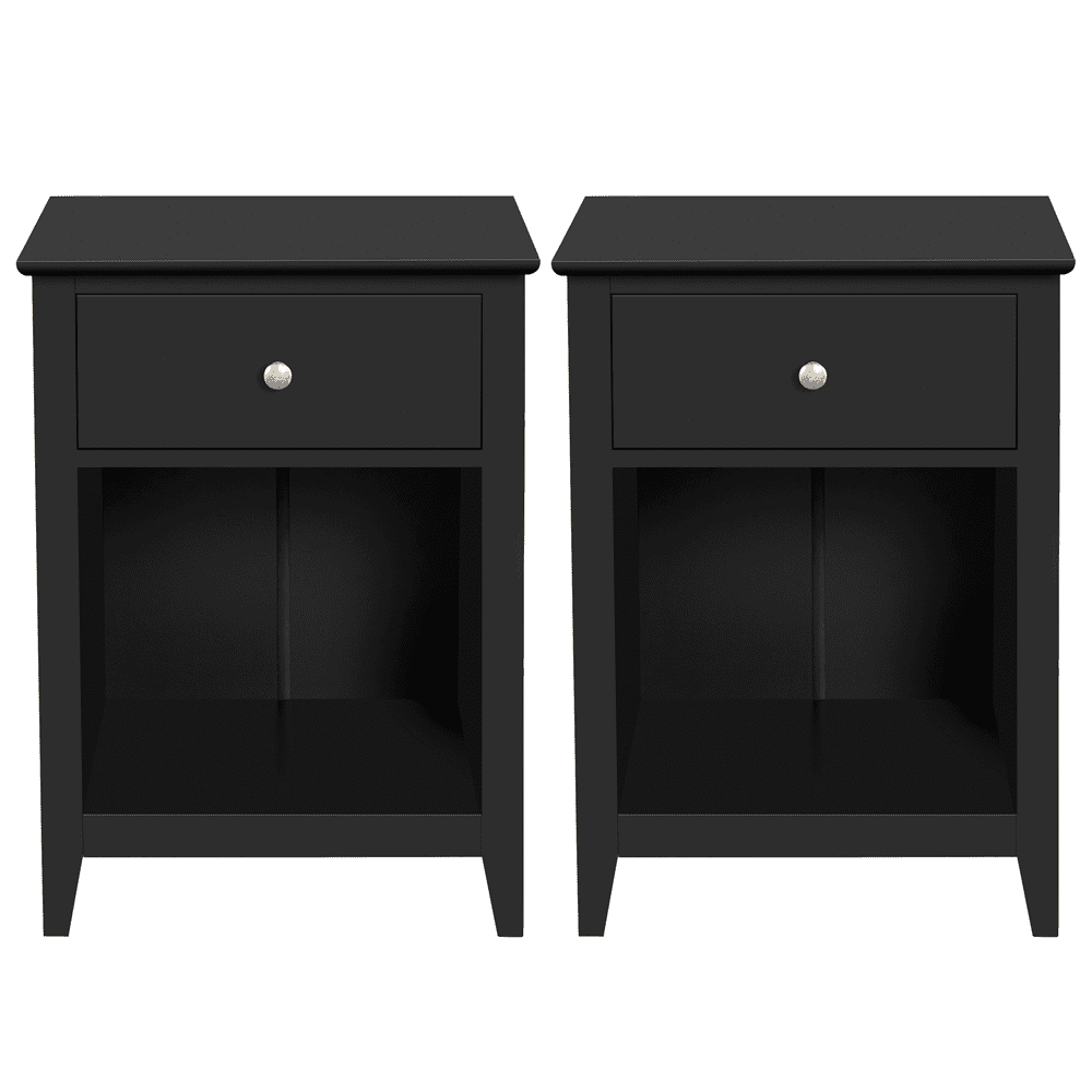 Alden Design Transitional End Table with Storage Drawer, Set of 2, Black