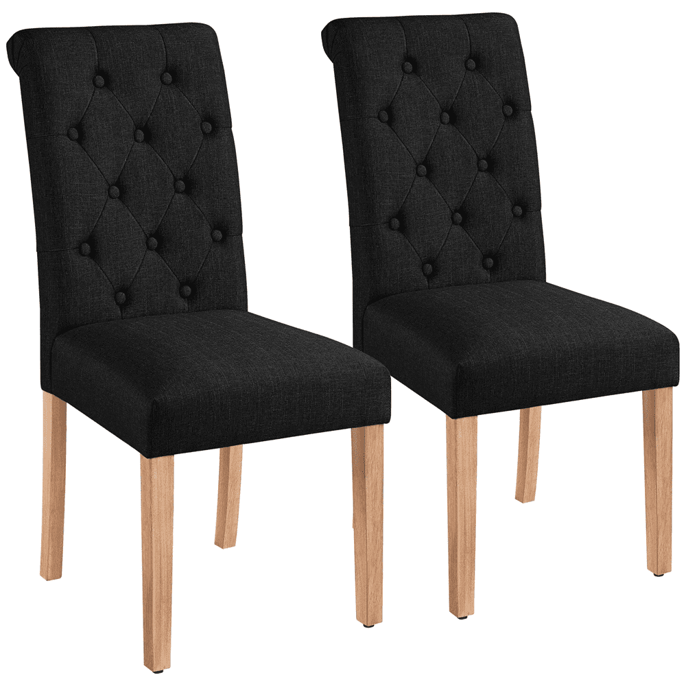 Black Tufted High Back Upholstered Oak Parsons Dining Chairs, Set of 2