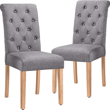 Alden Design Tufted Upholstered High Back Parson Dining Chair, Set of 2, Gray