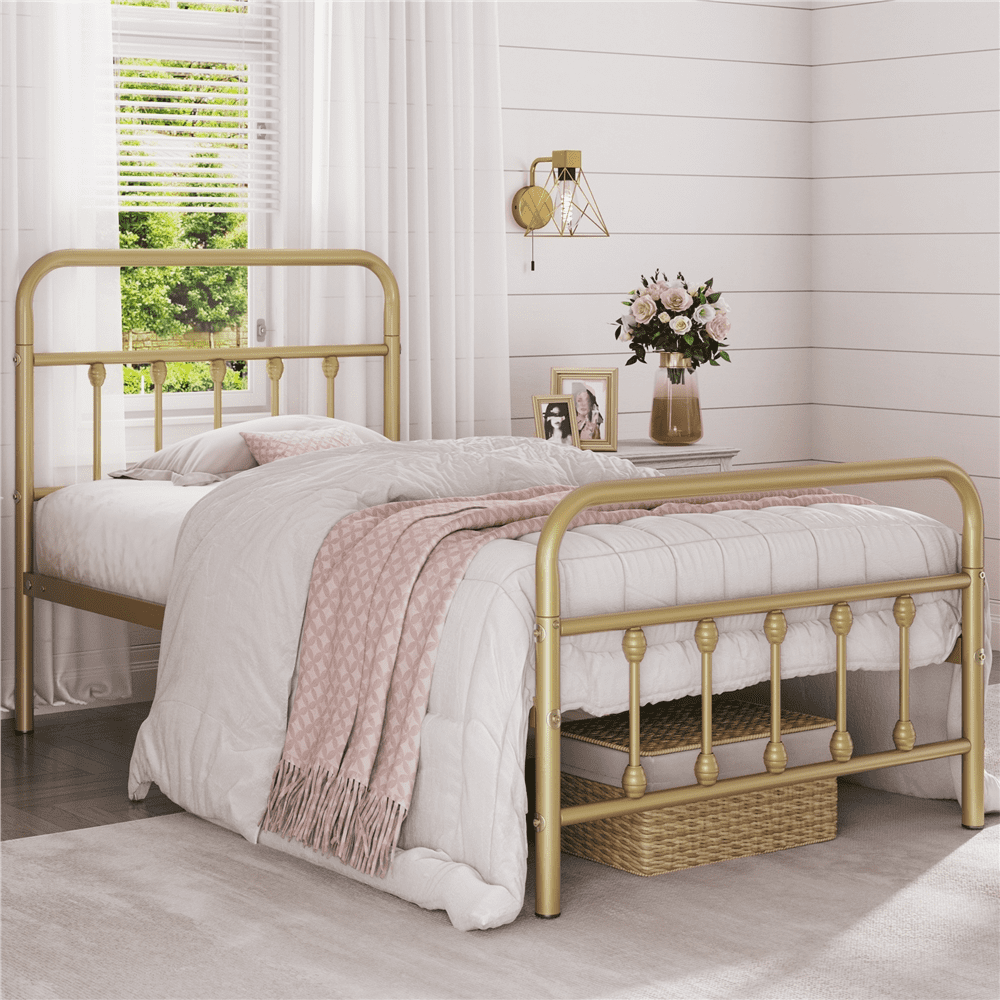 Alden Design Twin Size Metal Platform Bed Frame with High