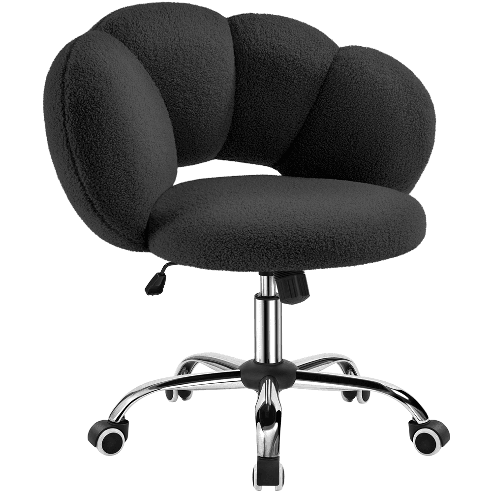 Alden Design Upholstered Desk Chair with Cloud Shaped Backrest, Black