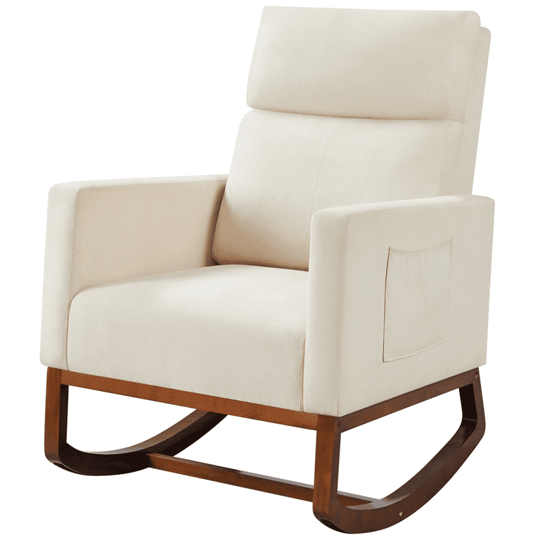 Alden Design Fabric Upholstered Rocking Accent Chair, Beige
