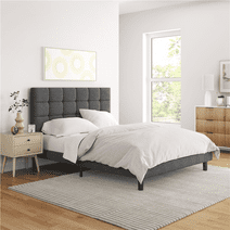 Alden Design Upholstered Tufted Platform Full Bed, Dark Gray