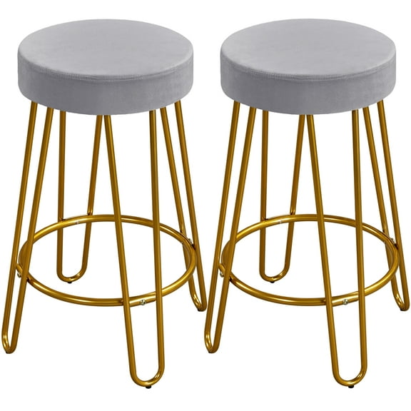 Alden Design Upholstered Velvet Counter Height Bar Stool, Set of 2, Gray