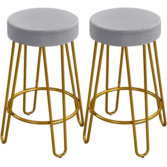 Alden Design Upholstered Velvet Counter Height Bar Stool, Set of 2, Gray