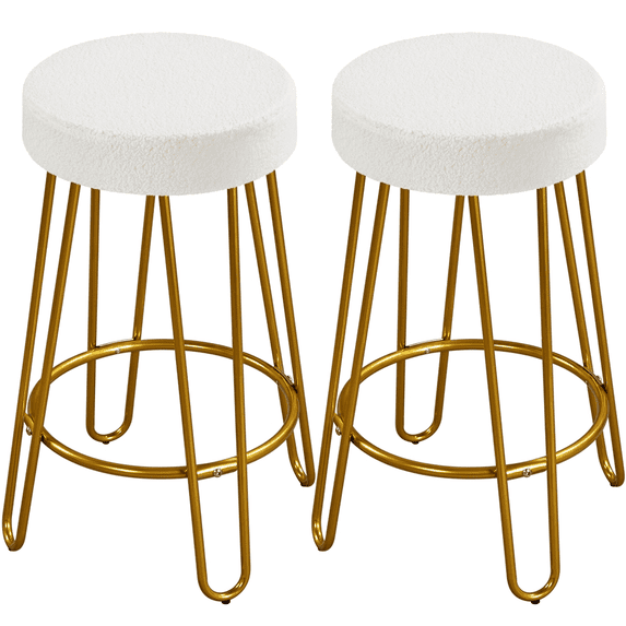 Alden Design Upholstered Velvet Counter-Height Barstool, Set of 2, Ivory