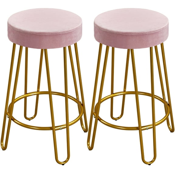 Alden Design Upholstered Velvet Counter-Height Barstool, Set of 2, Pink