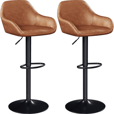 Alden Design Vintage Adjustable Faux Leather Bar Stools with Backrest, Set of 2, Retro Brown