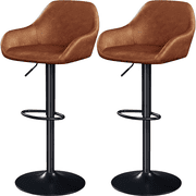 Alden Design Vintage Adjustable Faux Leather Bar Stools with Backrest, Set of 2, Retro Brown