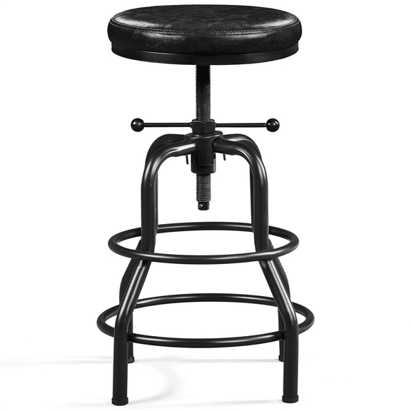 Alden Design Vintage Faux Leather Counter-Height Bar Stool with Metal Legs for Kitchen Restaurant, Black