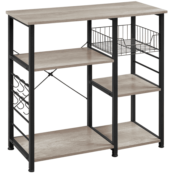 Alden Design Vintage Steel Storage Rack with Open Wood Shelves