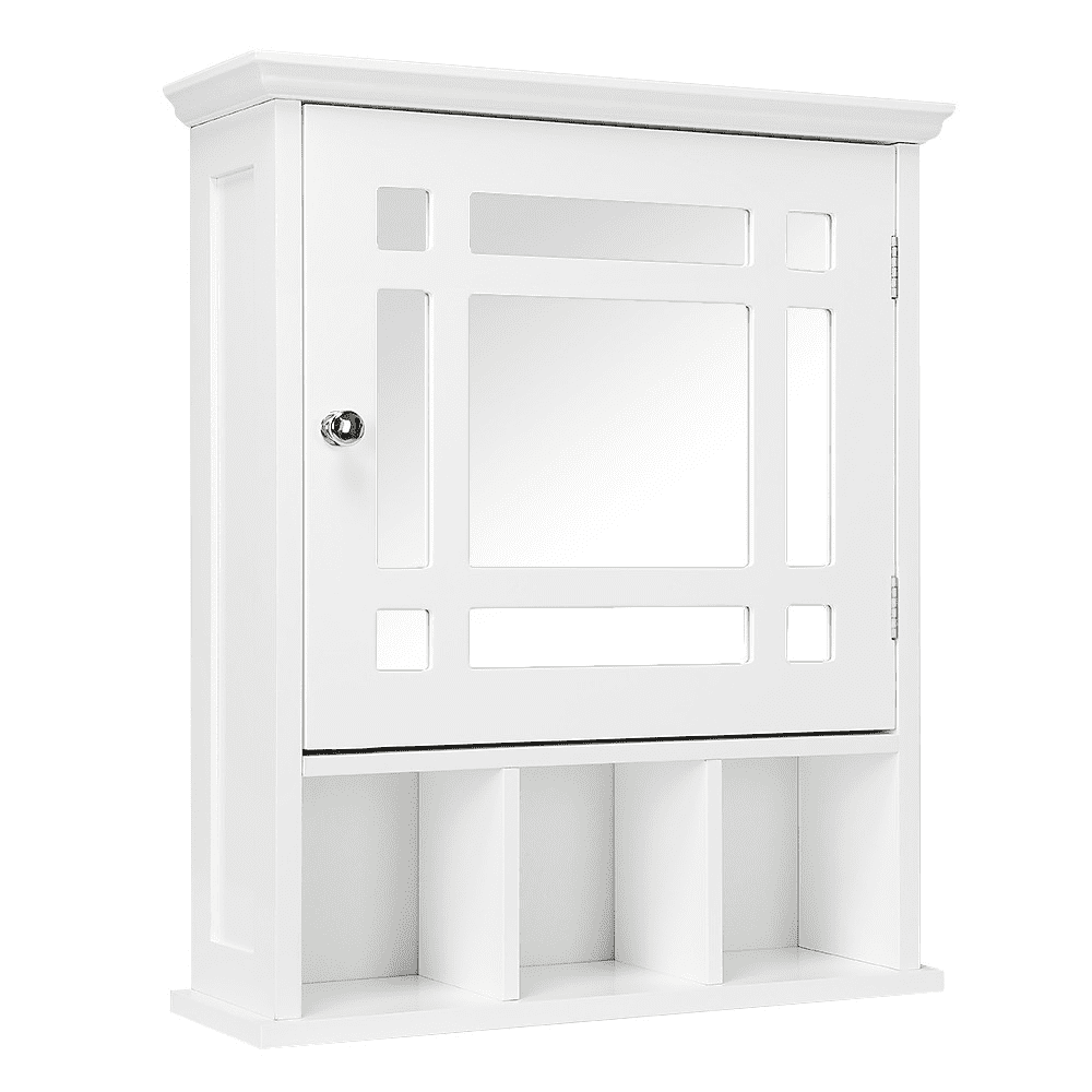 Alden Design Wall Mount Storage With Single Mirror Door Adjustable Shelf, White