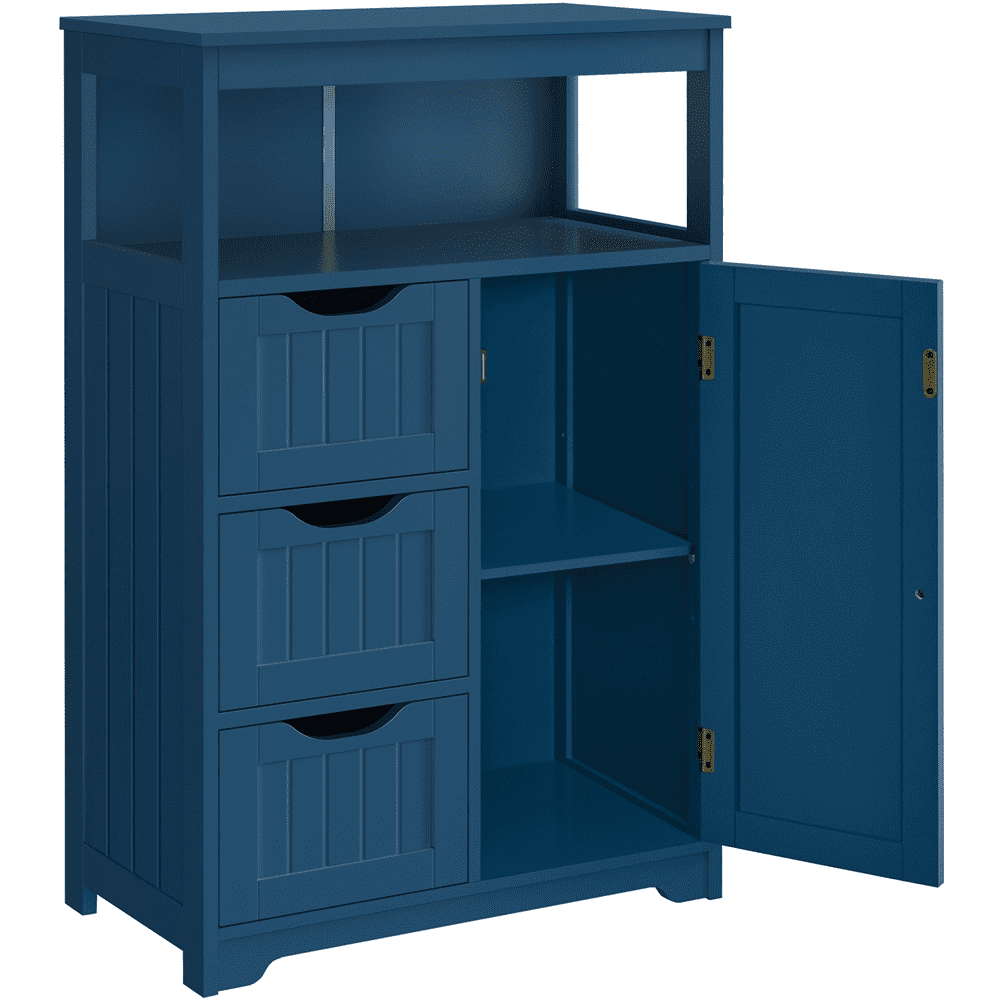 Alden Design Wood Bathroom Storage Cabinet with Open Shelving, Navy Blue, 22"L*12"W*34"H