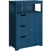 Alden Design Wood Bathroom Storage Cabinet with Open Shelving, Navy Blue, 22"L*12"W*34"H