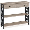 thumbnail image 1 of Alden Design Wood and Iron Console Table, 1 Drawers and 2 Shelves, Rustic Gray with Dark Frame, 1 of 9