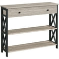 thumbnail image 1 of Alden Design Wood and Iron Console Table, 1 Drawers and 2 Shelves, Rustic Gray with Dark Frame, 1 of 6