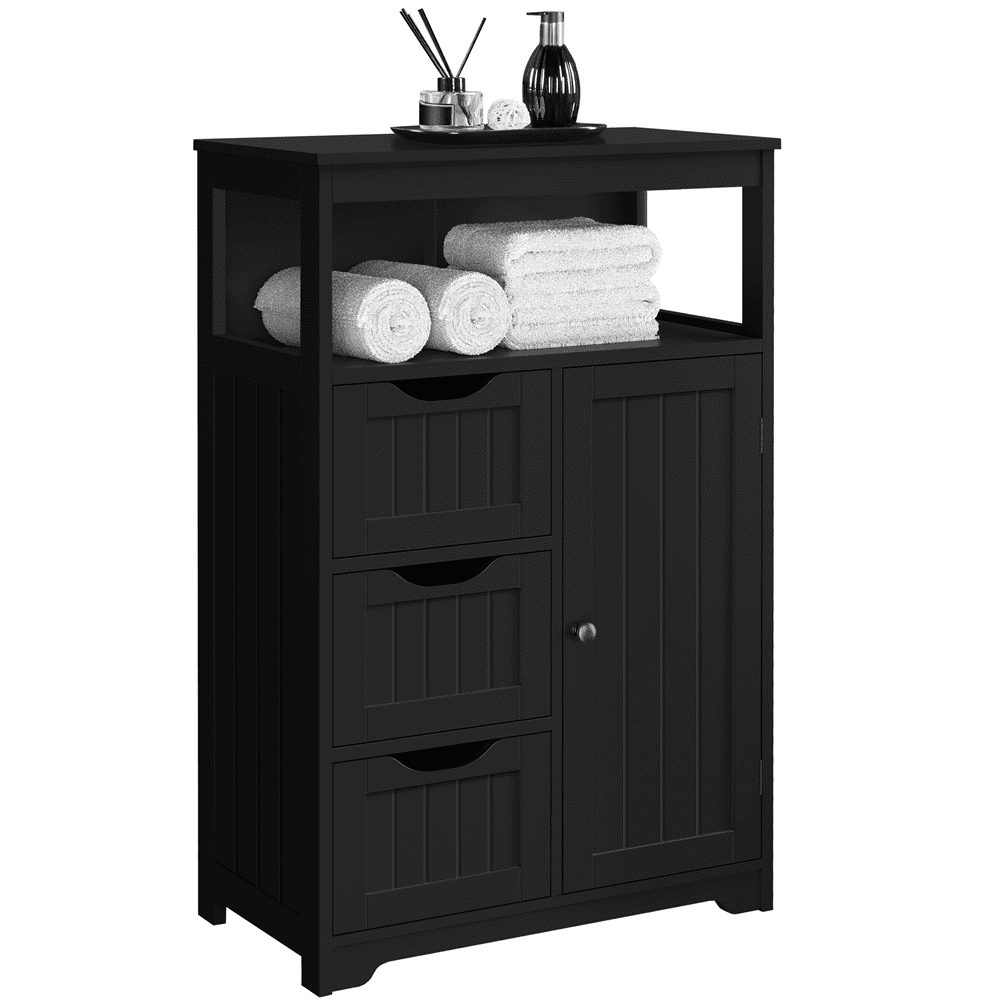 Alden Design Wooden Bathroom Floor Cabinet Storage Organizer with Drawers, Black